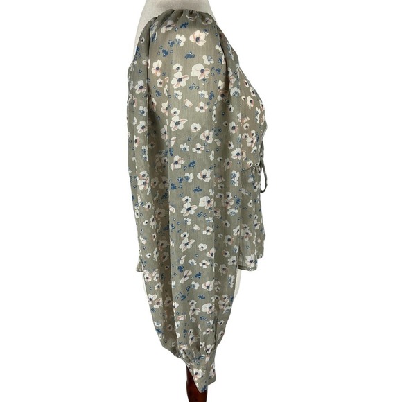 SAINTS & HEARTS FLORAL PRINT PUFF SLEEVES PEASANT‎ BLOUSE GRAY MULTI MEDIUM NWT - Picture 9 of 11